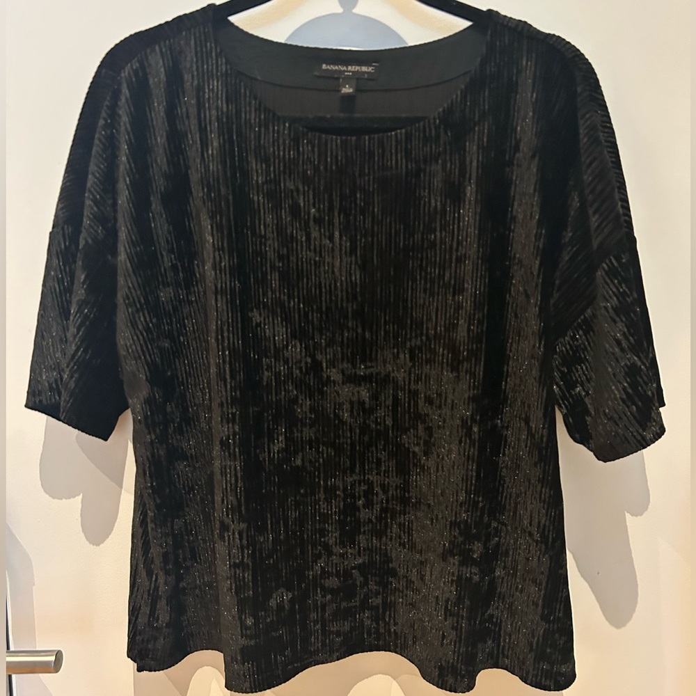 Banana Republic Black Crop Velvet-like Top Size L and Wide-Leg Pant Size S